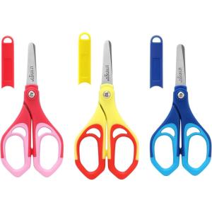 imageLIVINGO 5quot Blunt Kid Scissors LeftRight Handed Stainless Safety Toddler Preschool Children Scissors Small School Student Scissors with Cover for Classroom Craft Art Assorted Color 3 Pack3 Pack New Design