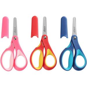imageLIVINGO 5quot Blunt Kid Scissors LeftRight Handed Stainless Safety Toddler Preschool Children Scissors Small School Student Scissors with Cover for Classroom Craft Art Assorted Color 3 PackBlunt  Pink  Red  Blue