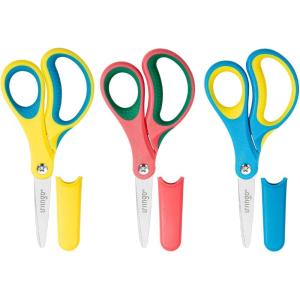 imageLIVINGO 5quot Blunt Kid Scissors LeftRight Handed Stainless Safety Toddler Preschool Children Scissors Small School Student Scissors with Cover for Classroom Craft Art Assorted Color 3 PackPointed  Blue  Pink  Yellow
