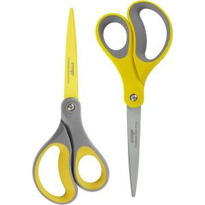 imageLIVINGO 8quot 2 Pack Scissors Titanium Coated Sharp Stainless Steel Nonstick Scissors All Purpose Comfort Grip Handles Shears for Office Home Supplies Crafting DIY Cutting Tape Adhesive General Use2 Pack 8 YellowGrey