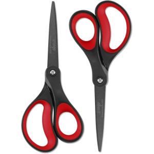 imageLIVINGO 8quot 2 Pack Scissors Titanium Coated Sharp Stainless Steel Nonstick Scissors All Purpose Comfort Grip Handles Shears for Office Home Supplies Crafting DIY Cutting Tape Adhesive General Use2 Pack 8 RedBlack