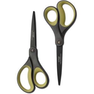 imageLIVINGO 8quot 2 Pack Scissors Titanium Coated Sharp Stainless Steel Nonstick Scissors All Purpose Comfort Grip Handles Shears for Office Home Supplies Crafting DIY Cutting Tape Adhesive General Use2 Pack 8 GreenYellow
