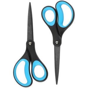 imageLIVINGO 8quot 2 Pack Scissors Titanium Coated Sharp Stainless Steel Nonstick Scissors All Purpose Comfort Grip Handles Shears for Office Home Supplies Crafting DIY Cutting Tape Adhesive General Use2 Pack 8 BlueBlack