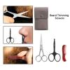 imageLIVINGO Sharp 45quot Mustache Scissors 35quot Round Tip Nose Hair Scissors Small Comb with Leather Pouch Stainless Steel Grooming Facial Scissors Kit BlackBlack  Silver