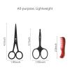 imageLIVINGO Sharp 45quot Mustache Scissors 35quot Round Tip Nose Hair Scissors Small Comb with Leather Pouch Stainless Steel Grooming Facial Scissors Kit BlackBlack
