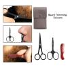 imageLIVINGO Sharp 45quot Mustache Scissors 35quot Round Tip Nose Hair Scissors Small Comb with Leather Pouch Stainless Steel Grooming Facial Scissors Kit BlackBlack