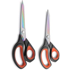 imageLIVINGO 2 Pack Premium Tailor Scissors Heavy Duty MultiPurpose Titanium Coating Forged Stainless Steel Sewing Fabric Leather Dressmaking Comfort Grip Shears Professional Crafting 85 ampamp 95INCHBlack  Red
