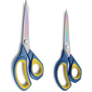 imageLIVINGO 2 Pack Premium Tailor Scissors Heavy Duty MultiPurpose Titanium Coating Forged Stainless Steel Sewing Fabric Leather Dressmaking Comfort Grip Shears Professional Crafting 85 ampamp 95INCHBlue  Yellow
