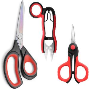 imageLIVINGO 45 Small Sharp Embroidery Scissors Precise Detail Pointed Tip Stainless Steel Shears for Cutting Fabric Needlework Thread Yarn Craft Sewing Scrapbook Paper 2 Pack RedBlackSewing Scissors Set