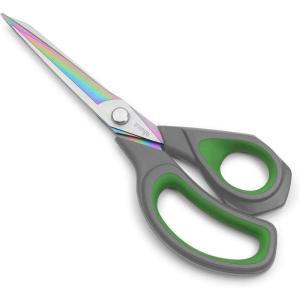 imageLIVINGO 95 Sharp Fabric Scissors All Purpose Heavy Duty Titanium Coated Premium Forged Stainless Steel Tailor Dressmaking Sewing Shears Comfort for Cutting Leather Crafting Home Office Use BlackGray  Green