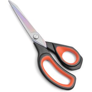 imageLIVINGO 95 Sharp Fabric Scissors All Purpose Heavy Duty Titanium Coated Premium Forged Stainless Steel Tailor Dressmaking Sewing Shears Comfort for Cutting Leather Crafting Home Office Use BlackBlackRed