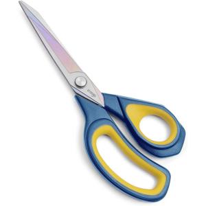 imageLIVINGO 95 Sharp Fabric Scissors All Purpose Heavy Duty Titanium Coated Premium Forged Stainless Steel Tailor Dressmaking Sewing Shears Comfort for Cutting Leather Crafting Home Office Use BlackNavy BlueYellow