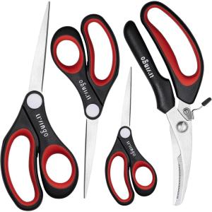 imageLIVINGO All Purpose Scissors Set  4 Pack Sharp Multipurpose Heavy Duty Shears for Kitchen Cooking Sewing Fabric Cutting Poultry Food Paper Craft Office Household School Multi Pack Utility Shears