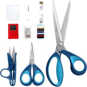 imageLIVINGO Fabric Sewing Scissors Set All Purpose  Heavy Duty Tailor Shears with Small Embroidery Thread Snips Sewing Kit for Home Crafting Cutting 95quot ampamp 5quot ampamp 45quot Blue Comfortable Handles
