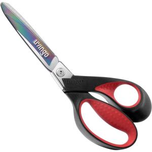 imageLIVINGO Industrial Scissors Heavy Duty 9quot Professional Multipurpose Shears Sharp Stainless Steel  Forged Titanium Coated Scissors for Fabric Sewing Carpet Craft Workshop Outdoor Home OfficeRed
