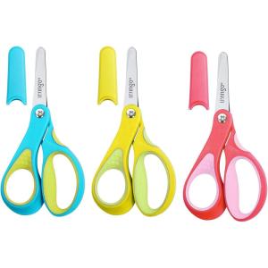 imageLIVINGO Left Handed Kids Scissors Blunt Tip Safety Lefty Toddler Child Scissors for School Craft Cutting Paper  3 Pack 5 inches Comfort Grip Green Rose Pink BlueYellow  Pink  Blue