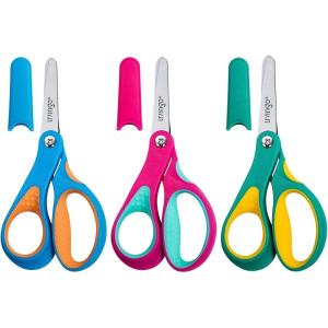 imageLIVINGO Left Handed Kids Scissors Blunt Tip Safety Lefty Toddler Child Scissors for School Craft Cutting Paper  3 Pack 5 inches Comfort Grip Green Rose Pink BlueBlue  Green Rose Pink