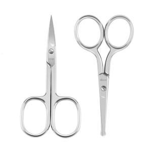 imageLIVINGO Premium Curved and Rounded Nose Hair Scissors for Men 2 PC Set Nail Cuticle Manicure Scissors Shears Kit for BeardMustache Ear Facial Hair Eyebrows Eyelashes for WomenS  Nose Straight  Nail Curved Scissors