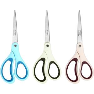 imageLIVINGO Scissors All Purpose  Titanium Coated Heavy Duty Sharp Stainless Steel Comfortable Shears for Office Home School Cutting Paper Fabric Sky Blue ampamp Pink ampamp White 3 PiecesSky Blue  Dusty Pink  Beige