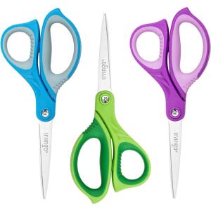 imageLIVINGO Scissors for School  Sharp Pointed Tip All Purpose Scissors Students Teachers Crafts Middle High School College Office Home Right ampamp Left Handed Scissors Blue Green Purple 3 Pack 7 InchPurple  Blue  Green