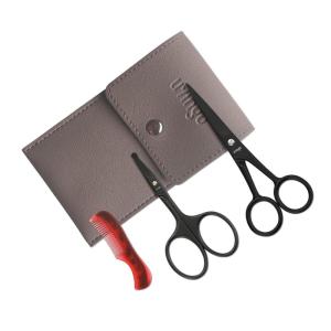 imageLIVINGO Sharp 45quot Mustache Scissors 35quot Round Tip Nose Hair Scissors Small Comb with Leather Pouch Stainless Steel Grooming Facial Scissors Kit BlackBlack