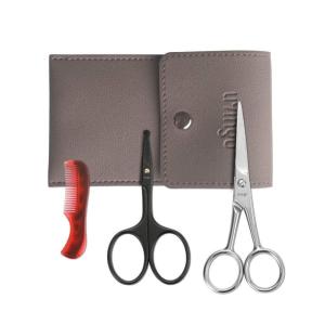 imageLIVINGO Sharp 45quot Mustache Scissors 35quot Round Tip Nose Hair Scissors Small Comb with Leather Pouch Stainless Steel Grooming Facial Scissors Kit BlackBlack  Silver